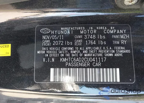 2012 Hyundai Veloster Base W/Black from USA, damaged, VIN KMHTC6AD2CU041117